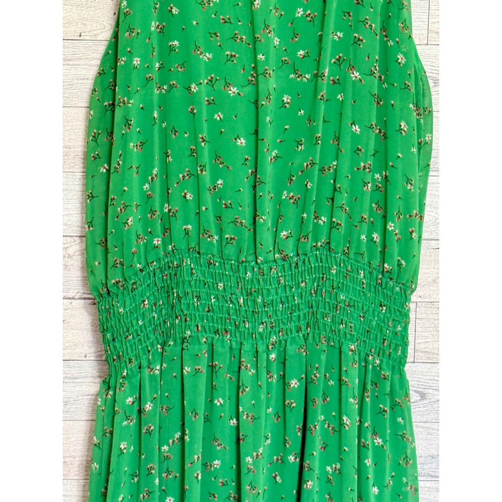 West Kei Vibrant Green Floral Halter High-Low Smocked Waist Lined Dress Sz-Small - Picture 6 of 10